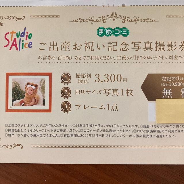 スタジオアリス ご出産お祝い記念写真撮影券 キッズ/ベビー/マタニティのメモリアル/セレモニー用品(お宮参り用品)の商品写真