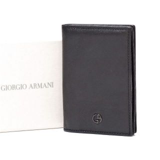 ジョルジオアルマーニ(Giorgio Armani)のジョルジオアルマーニ　カード＆パスケース　名刺入れ　黒　ブラック系　イタリア製(名刺入れ/定期入れ)