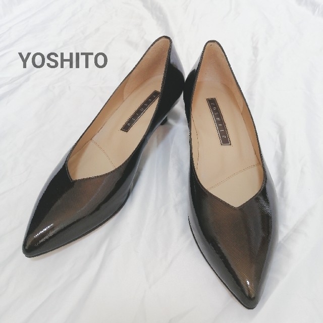 極美品【YOSHITO】エナメル ポインテッドトゥ パンプス ブラウン