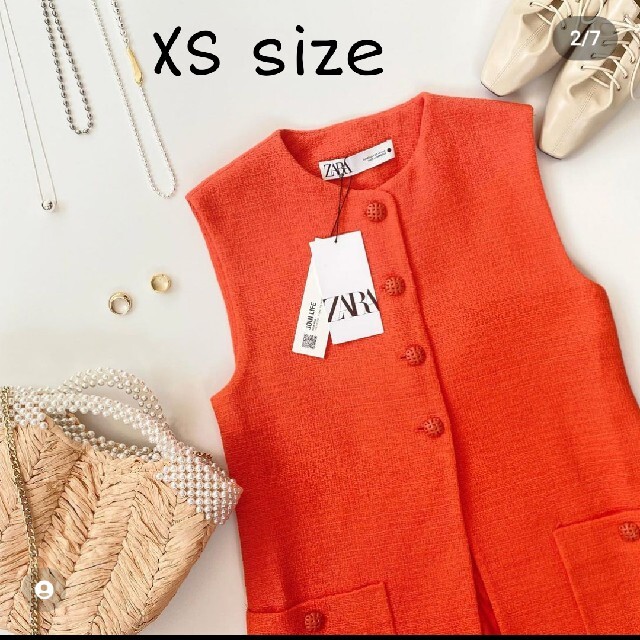 約42cmカラーZARA　ポケット テクスチャードベスト　XSサイズ　オレンジ色