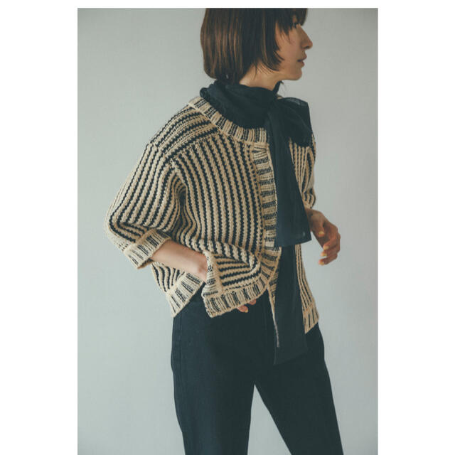 CLANE STRIPE CABLE HALF SLEEVE CARDIGAN