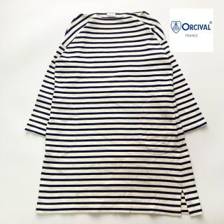 オーシバル(ORCIVAL)のORCIVAL バスクシャツ 膝丈ワンピース ボーダー ネイビー×生成(ひざ丈ワンピース)