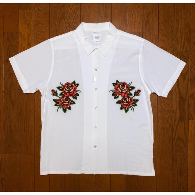 XL 良品 CRIMIE バラ 刺繍 アロハシャツ 半袖シャツ ローズ 薔薇 白