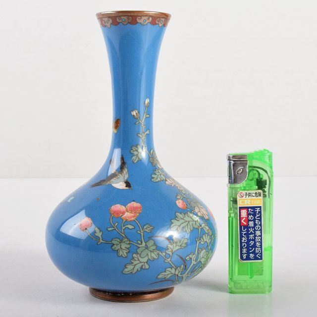 中国 古七宝琺瑯彩 鶴文瓶 扇子文盤 花瓶 皿 2点まとめて M R5802