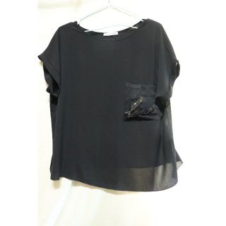 ザラ(ZARA)のZARA胸ポケットブラックカットソー/ザラブランド良品L(Tシャツ(半袖/袖なし))