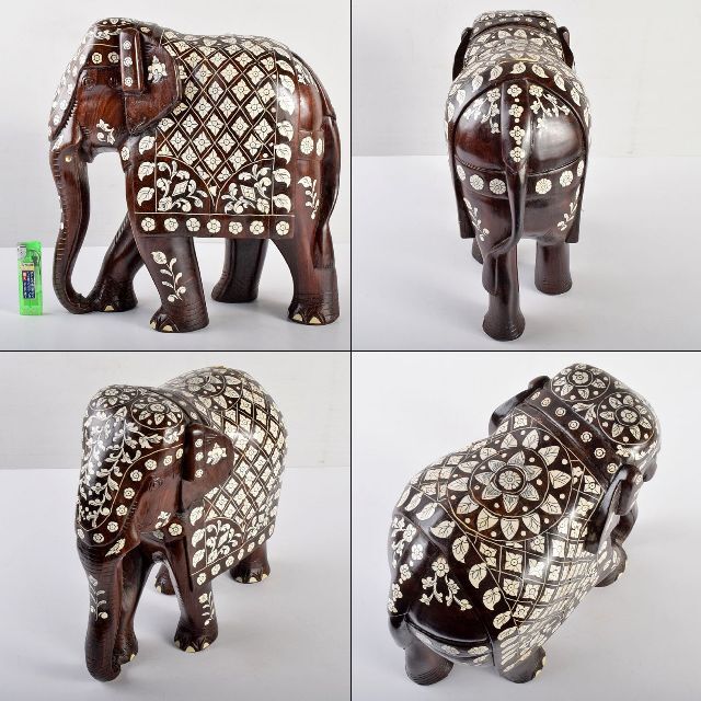 中国 唐木紫壇製 獣骨象嵌装飾 インド象 置物 V R4905Bの通販 by 中国 唐木紫壇製 獣骨象嵌装飾 インド象 置物 V R4905Bの通販 by