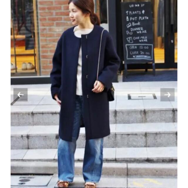 IENA - IENA ノーカラーコクーンコート サイズ38 ネイビーの通販 IENA - IENA ノーカラーコクーンコート サイズ38 ネイビーの通販
