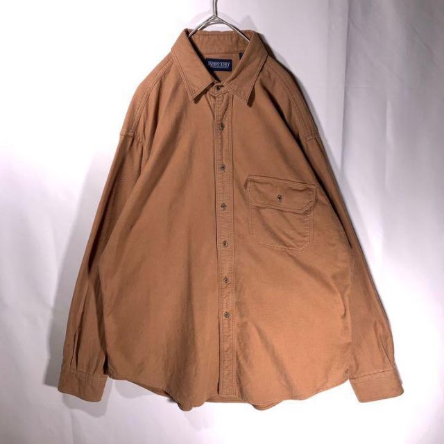 LANDS’END(ランズエンド)の希少 USA製 古着 90s ランズエンド 起毛 ネルシャツ キャメル 茶色無地 メンズのトップス(シャツ)の商品写真