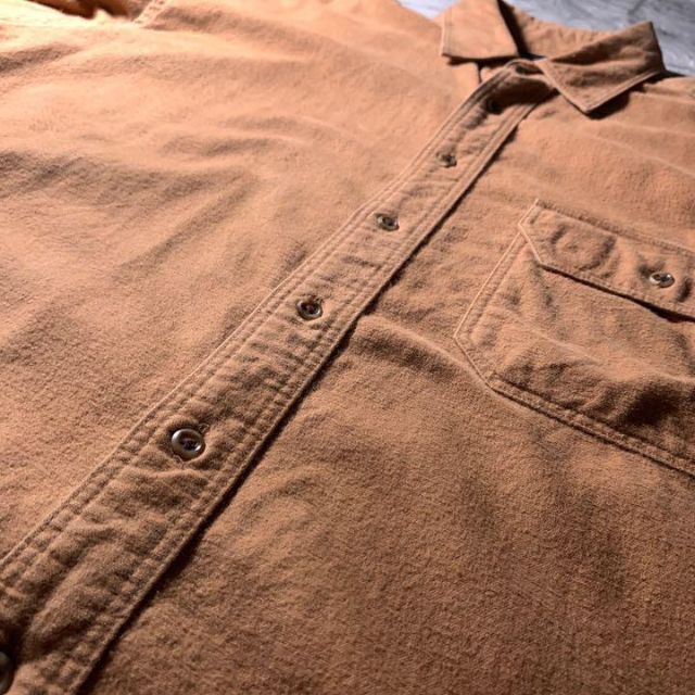 LANDS’END(ランズエンド)の希少 USA製 古着 90s ランズエンド 起毛 ネルシャツ キャメル 茶色無地 メンズのトップス(シャツ)の商品写真