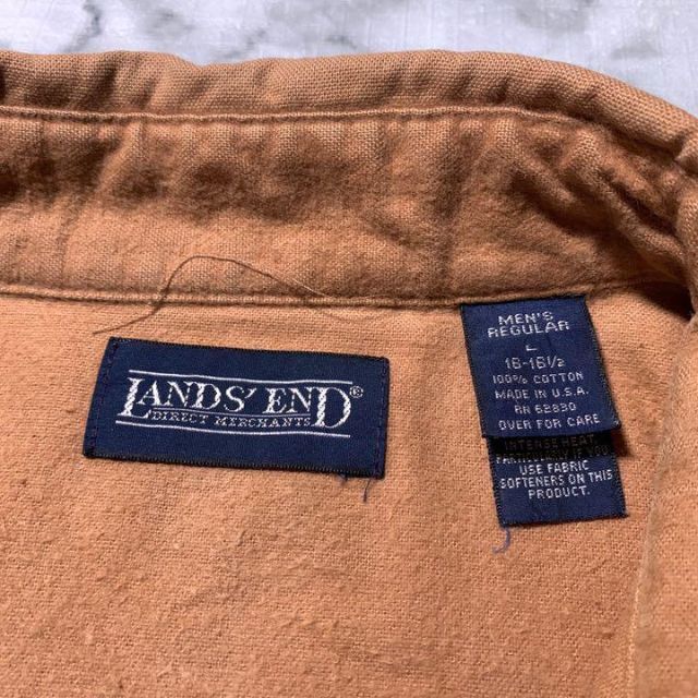 LANDS’END(ランズエンド)の希少 USA製 古着 90s ランズエンド 起毛 ネルシャツ キャメル 茶色無地 メンズのトップス(シャツ)の商品写真