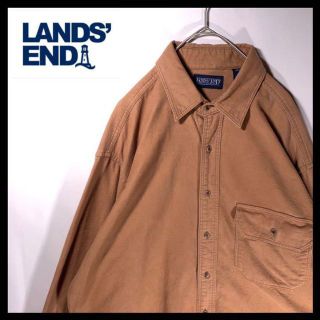 ランズエンド(LANDS’END)の希少 USA製 古着 90s ランズエンド 起毛 ネルシャツ キャメル 茶色無地(シャツ)