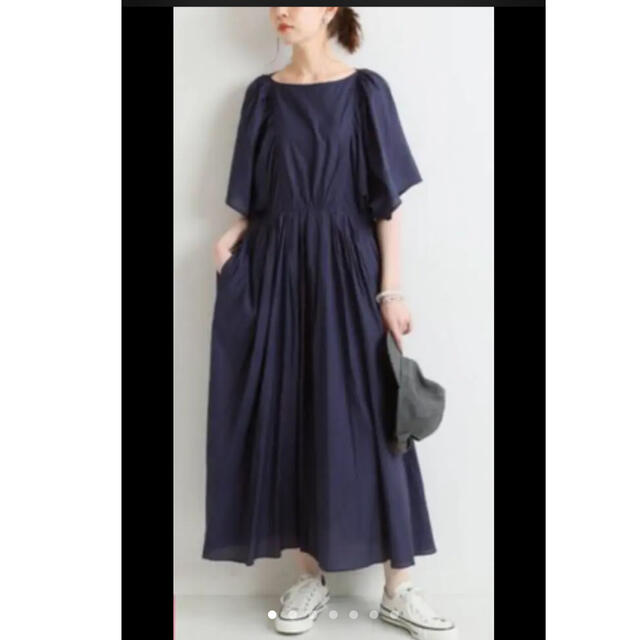 IENA コットンシルクギャザーワンピ―ス◇38ネイビー レディース