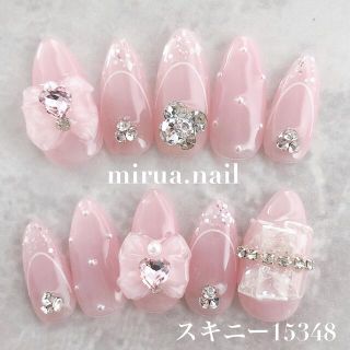 ネイルチップ 量産型ネイル リボンネイル レースネイル ピンク ドット コスメ/美容のネイル(つけ爪/ネイルチップ)の商品写真