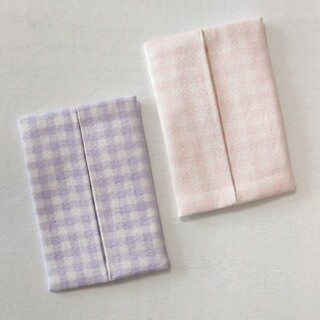 ミニサイズポケットティッシュケース　２点セット　ギンガムチェック　淡ピンク・淡紫(外出用品)