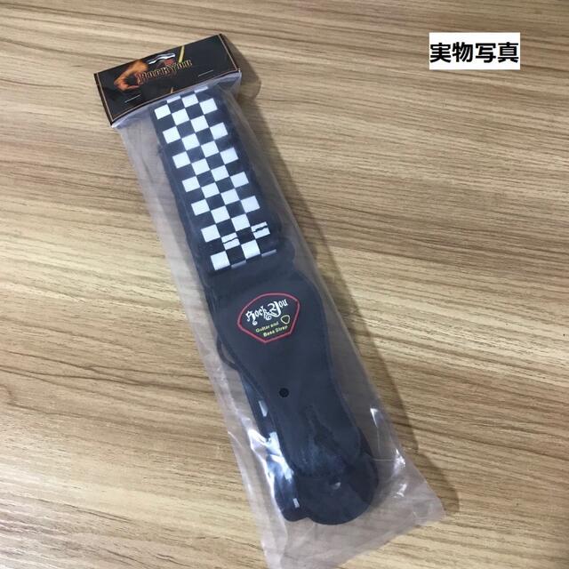Rock youギターストラップ 【黒×白チェック】王道 シンプル 格子柄 楽器のギター(ストラップ)の商品写真