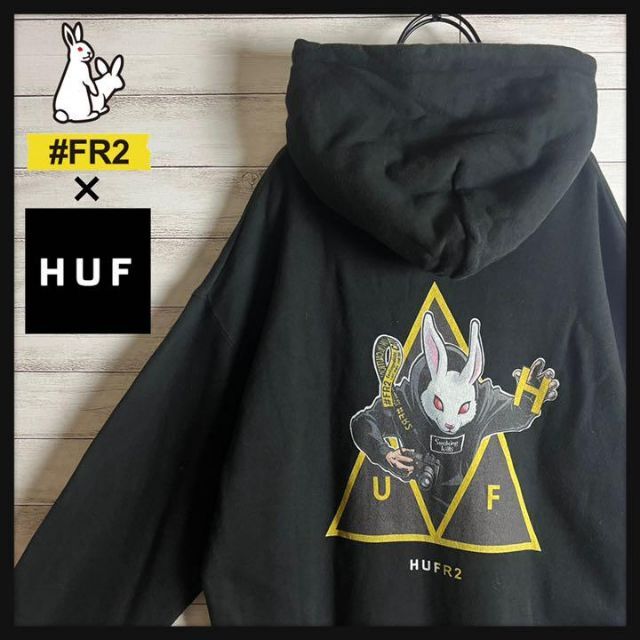 保障できる コムドットゆうた着用 パーカー ビッグロゴ入り HUF FR2