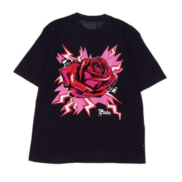 プラダ Tシャツ プリント ローズ 半袖 トップス メンズ L ブラック | フリマアプリ ラクマ