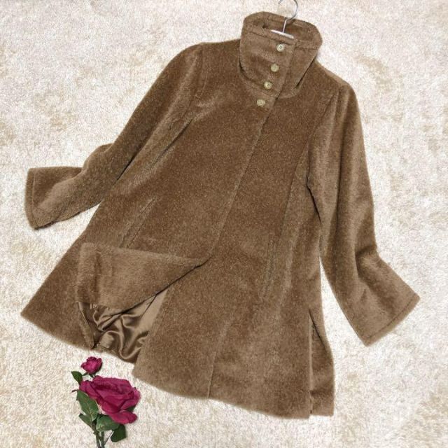 美品♡高級/MaxMara アルパカ シャギー Aライン ロングコート キャメル