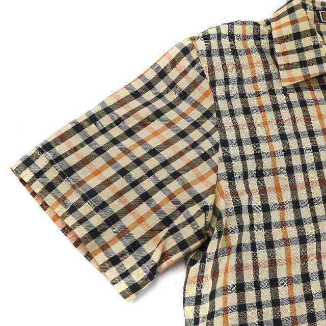 DAKS(ダックス)のダックス 半袖シャツ チェック 9 M ベージュ オレンジ 黒 ブラック ■EC レディースのトップス(シャツ/ブラウス(半袖/袖なし))の商品写真
