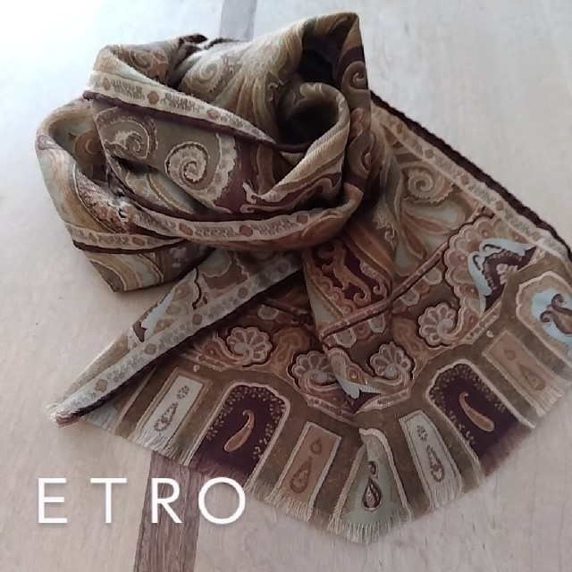 ＥＴＲＯ ブラウン系ストール　ペイズリー柄