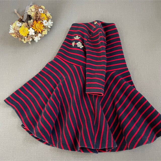 PETIT BATEAU(プチバトー)のプチバトー ୨୧ ボーダー フレア ワンピース 12m 74cm キッズ/ベビー/マタニティのベビー服(~85cm)(ワンピース)の商品写真