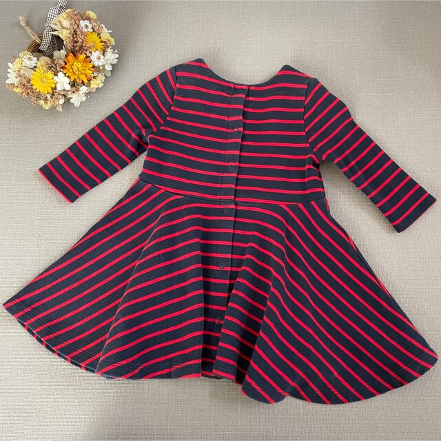 PETIT BATEAU(プチバトー)のプチバトー ୨୧ ボーダー フレア ワンピース 12m 74cm キッズ/ベビー/マタニティのベビー服(~85cm)(ワンピース)の商品写真