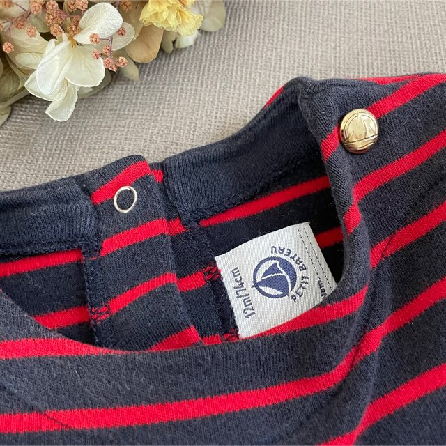 PETIT BATEAU(プチバトー)のプチバトー ୨୧ ボーダー フレア ワンピース 12m 74cm キッズ/ベビー/マタニティのベビー服(~85cm)(ワンピース)の商品写真