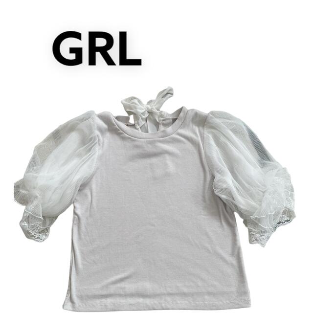 GRL(グレイル)のGRL 袖チュールバックリボンテレコトップス オフホワイト レディースのトップス(シャツ/ブラウス(半袖/袖なし))の商品写真