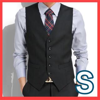 【高品質】スーツ ベスト メンズ フォーマル  S 黒(スーツベスト)