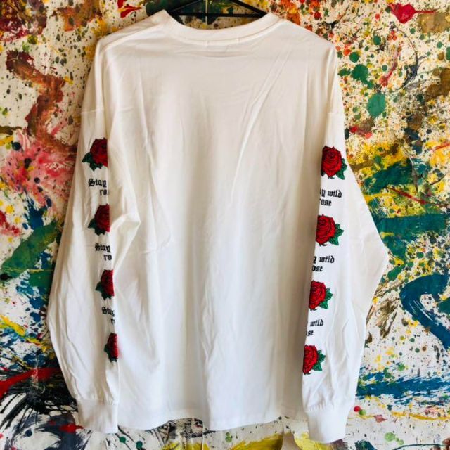 刺繍 薔薇】 バラ ロンT カットソー 秋 袖 白 ホワイト XXL XLの 刺繍 薔薇】 バラ ロンT カットソー 秋 袖 白 ホワイト XXL XLの