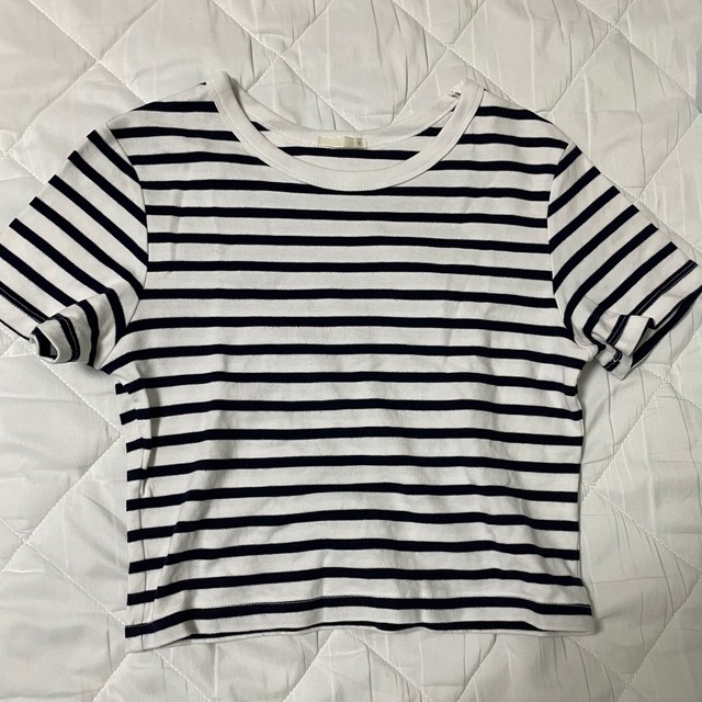 ミニ丈　白Tシャツ　ボーダーTシャツ レディースのトップス(Tシャツ(半袖/袖なし))の商品写真