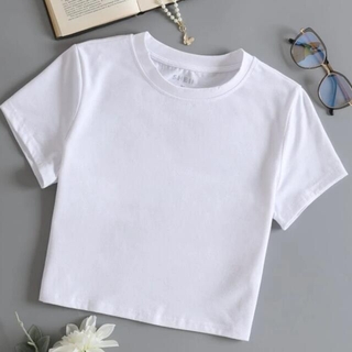ミニ丈　白Tシャツ　ボーダーTシャツ(Tシャツ(半袖/袖なし))