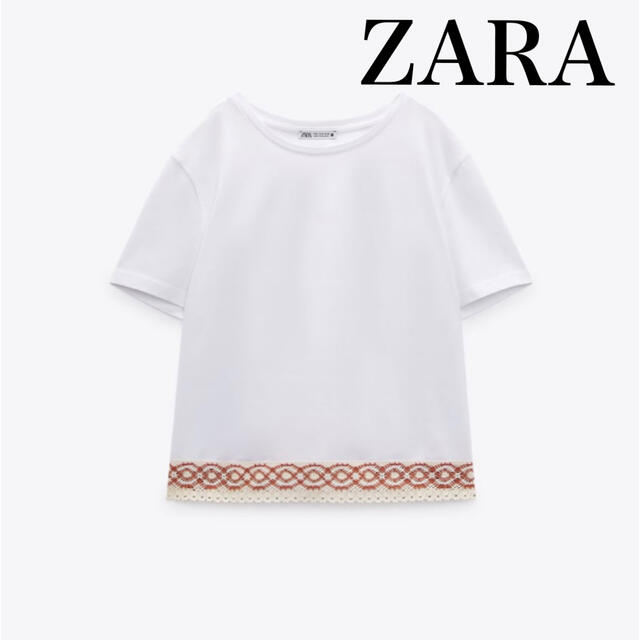 ZARA(ザラ)のZARA 裾レースTシャツ レディースのトップス(Tシャツ(半袖/袖なし))の商品写真