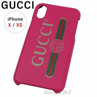 グッチ(Gucci)の【GUCCI】グッチ レザー ロゴプリント iPhoneX/XSケース ピンク(iPhoneケース)