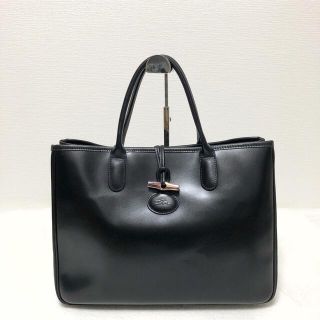 ロンシャン(LONGCHAMP)のLong champ ロンシャン　トートバッグ　ロゾ　レザー　ブラック　A4可(トートバッグ)