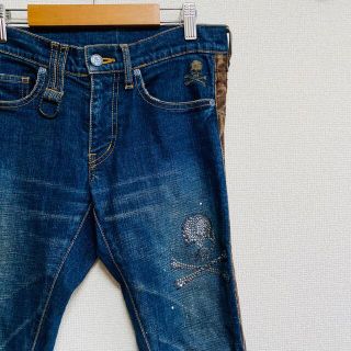 ロエン(Roen)のRoen leopard Swarovski skull denim pants(デニム/ジーンズ)