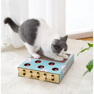 【送料込み】猫用モグラさんたたきおもちゃ　段ボール爪研ぎ付き　5穴(猫)