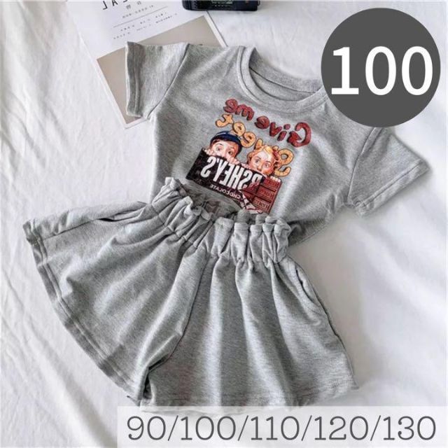 スウェットセットアップ100cm アメカジプリント　韓国子供服 キッズ/ベビー/マタニティのキッズ服女の子用(90cm~)(ワンピース)の商品写真