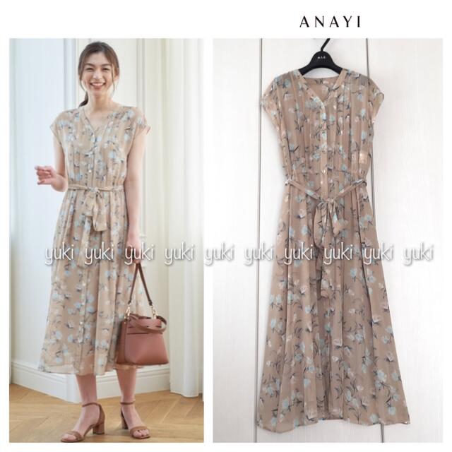 ANAYI フラワードローイングプリント Vネックワンピース レディース