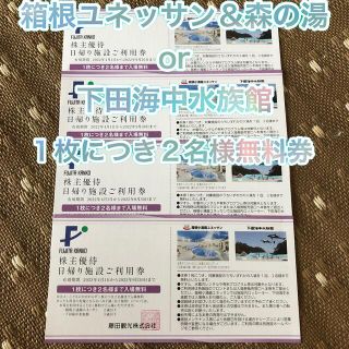 箱根ユネッサン 下田海中水族館 入場無料券2枚(4名様分) 藤田観光-株主優待券(遊園地/テーマパーク)