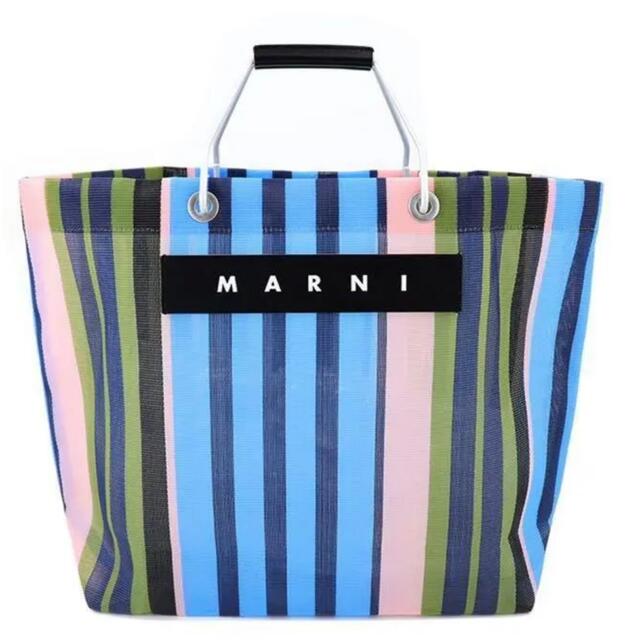 MARNI マルニフラワーカフェ ストライプバッグ トートバッグ ブルー