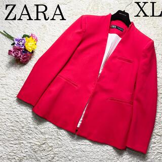 ザラ(ZARA)の極美品ꕤZARA ザラ ノーカラージャケット レッド 赤 US XL(ノーカラージャケット)