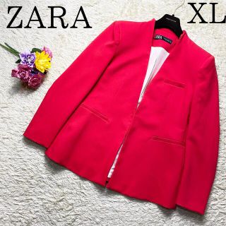 ザラ(ZARA)の極美品ꕤZARA ザラ ノーカラージャケット レッド 赤 US XL(ノーカラージャケット)