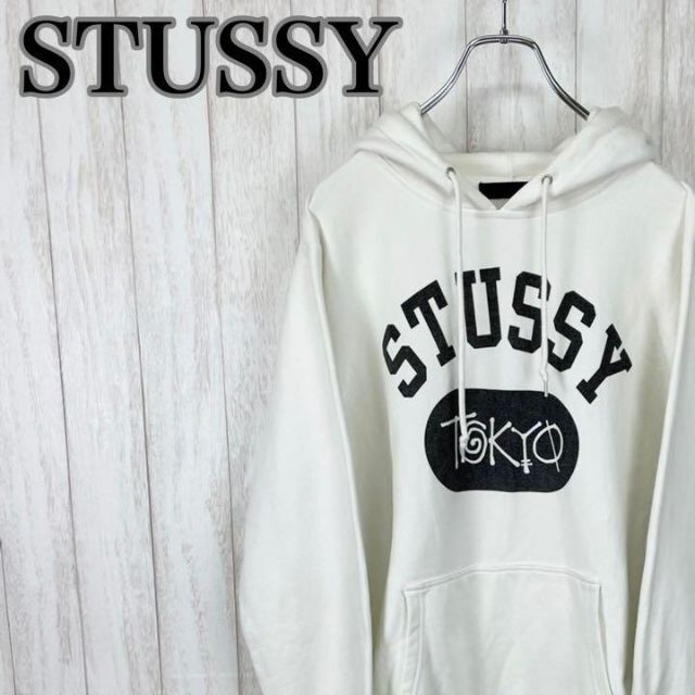 マート stussy ステューシー アーチロゴ スウェット パーカー 黒 L