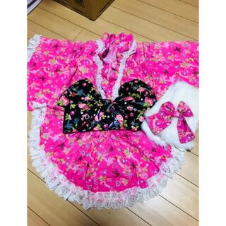 100cm 薔薇 フリフリレース  浴衣ドレスセット ピンク ファー付き(甚平/浴衣)