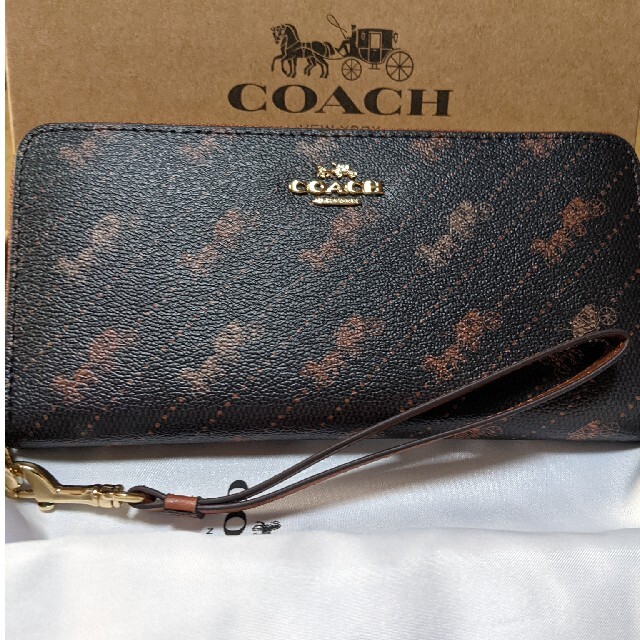 COACH(コーチ)のCOACH  長財布　ラウンドファスナー　馬車濃いブラウン レディースのファッション小物(財布)の商品写真