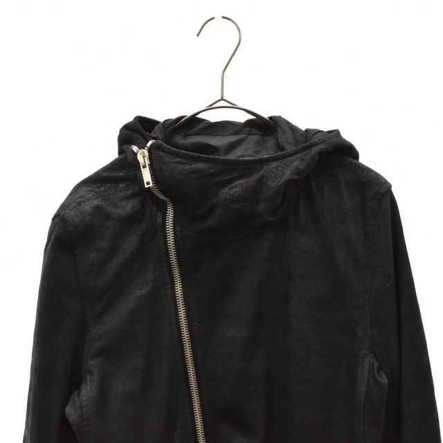 Rick Owens(リックオウエンス)のRick Owens リックオウエンス フード付き ラムレザーライダース 長袖ブルゾン ブラック RU8766 0009 メンズのジャケット/アウター(ライダースジャケット)の商品写真