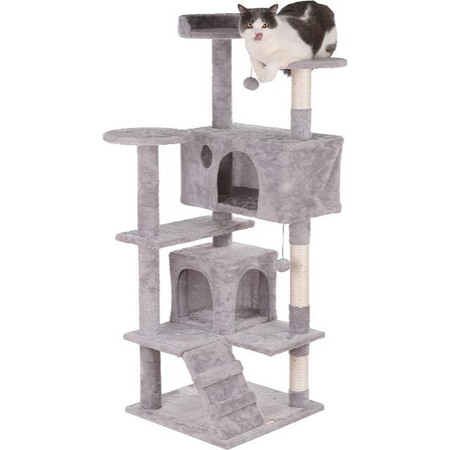 キャットタワー 多機能 安全 グレー 省スペース 簡単組立 安定感 猫好き 猫 4