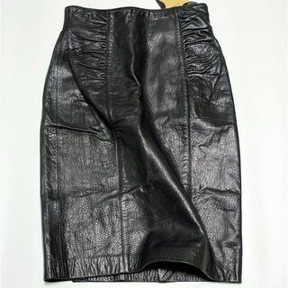 【未使用品】イングランドシープ　レザー　スカート　ブラック(ひざ丈スカート)