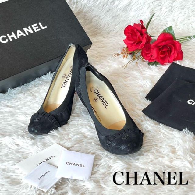 28400円 CHANEL 箱保存袋付き チャンキーヒール パンプス 24〜24.5